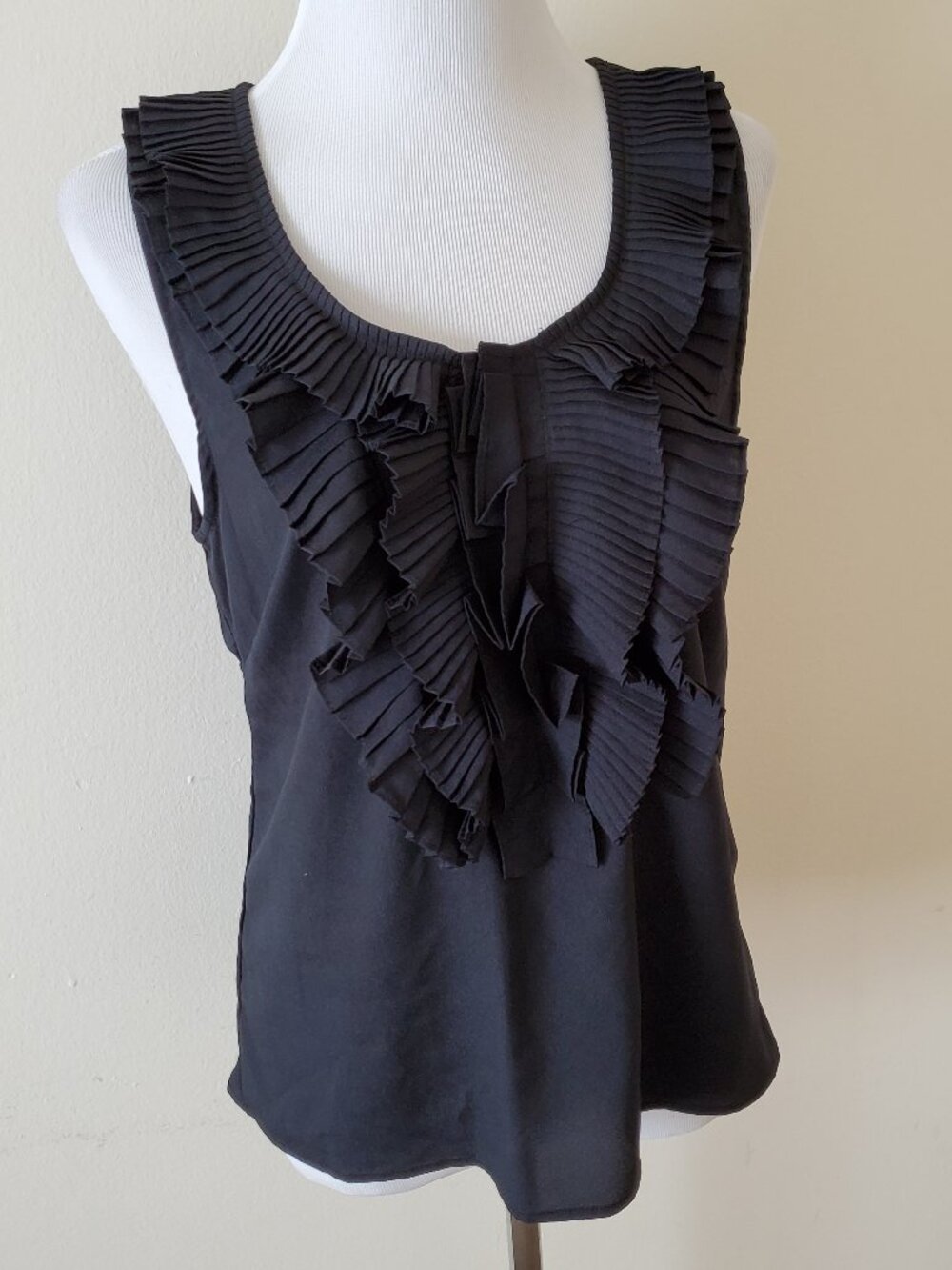 Isabella Rodriguez Black Ruffle Front Blouse Top Shirt